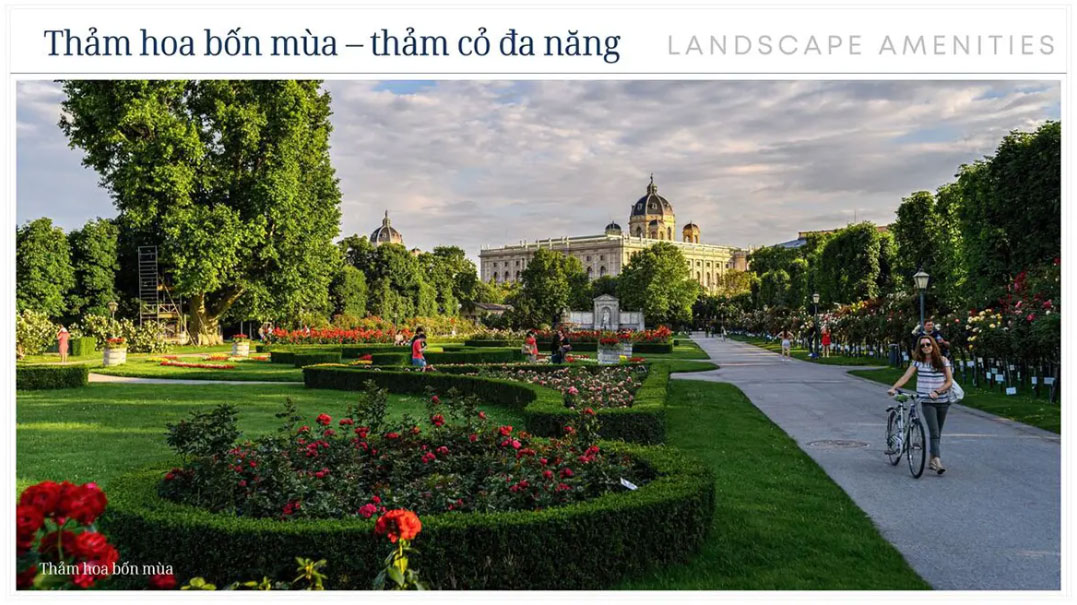 Vườn Thiền & Đường Dạo Bộ: Bao quanh các khối nhà là hệ thống vườn Nhật, vườn thiền và đường dạo bộ rợp bóng cây, mang đến cảm giác thư thái, giúp cư dân tạm rời xa nhịp sống ồn ào để tìm lại sự cân bằng và yên bình.